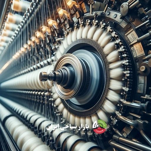 نمای نزدیک از ماشین ریسندگی رینگ در حال کار ماشین ریسندگی در حال کار