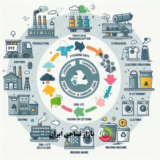 فرآیند مصرف و بازیافت رنگینهها نمودار چرخه عمر رنگ در صنعت نساجی