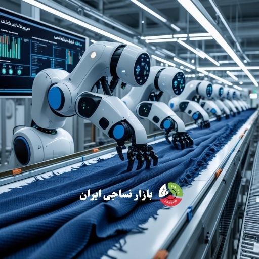 AI-powered textile inspection in Iran تصویر یک خط تولید پارچه با رباتهای بینایی هوشمند