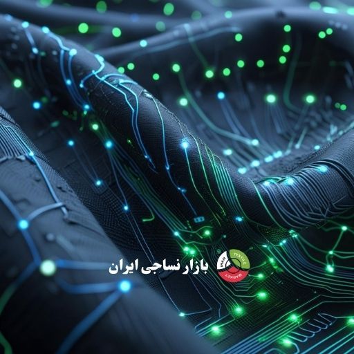 smart e-textile fabric closeup تصویر پارچهای با مدارهای هوشمند و حسگر