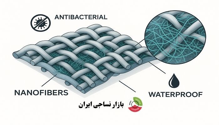 ساختار نانوالیاف در سطح میکروسکوپی داخل تار و پود پارچه با خاصیت ضدویروس ساختار نانوالیاف در سطح میکروسکوپی داخل تار و پود پارچه با خاصیت ضدویروس