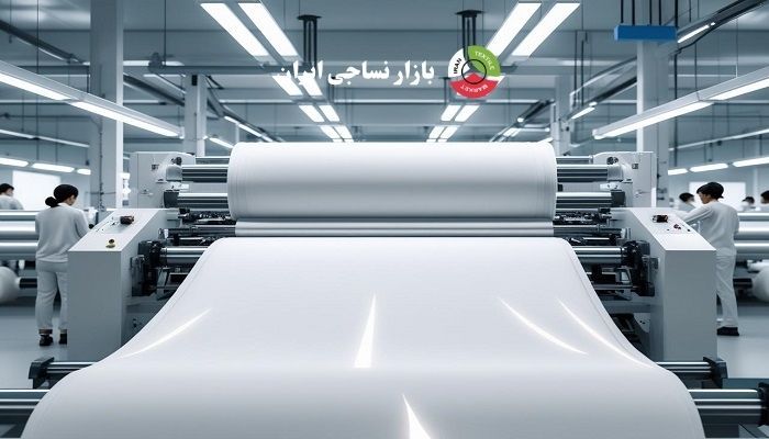 رول پارچه اسپانباند سفید در خط تولید نساجی برای مصارف بیمارستانی رول پارچه اسپانباند سفید در خط تولید نساجی برای مصارف بیمارستانی