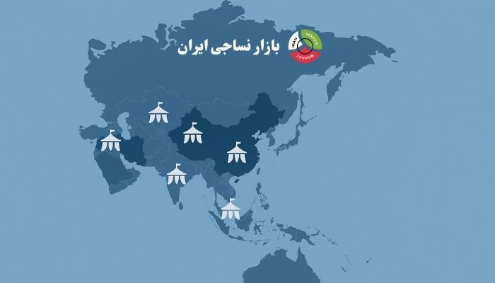 Asian textile exhibition map highlighting China, Japan, Turkey, India, Uzbekistan, and UAE Asian textile exhibition map highlighting China, Japan, Turkey, India, Uzbekistan, and UAE