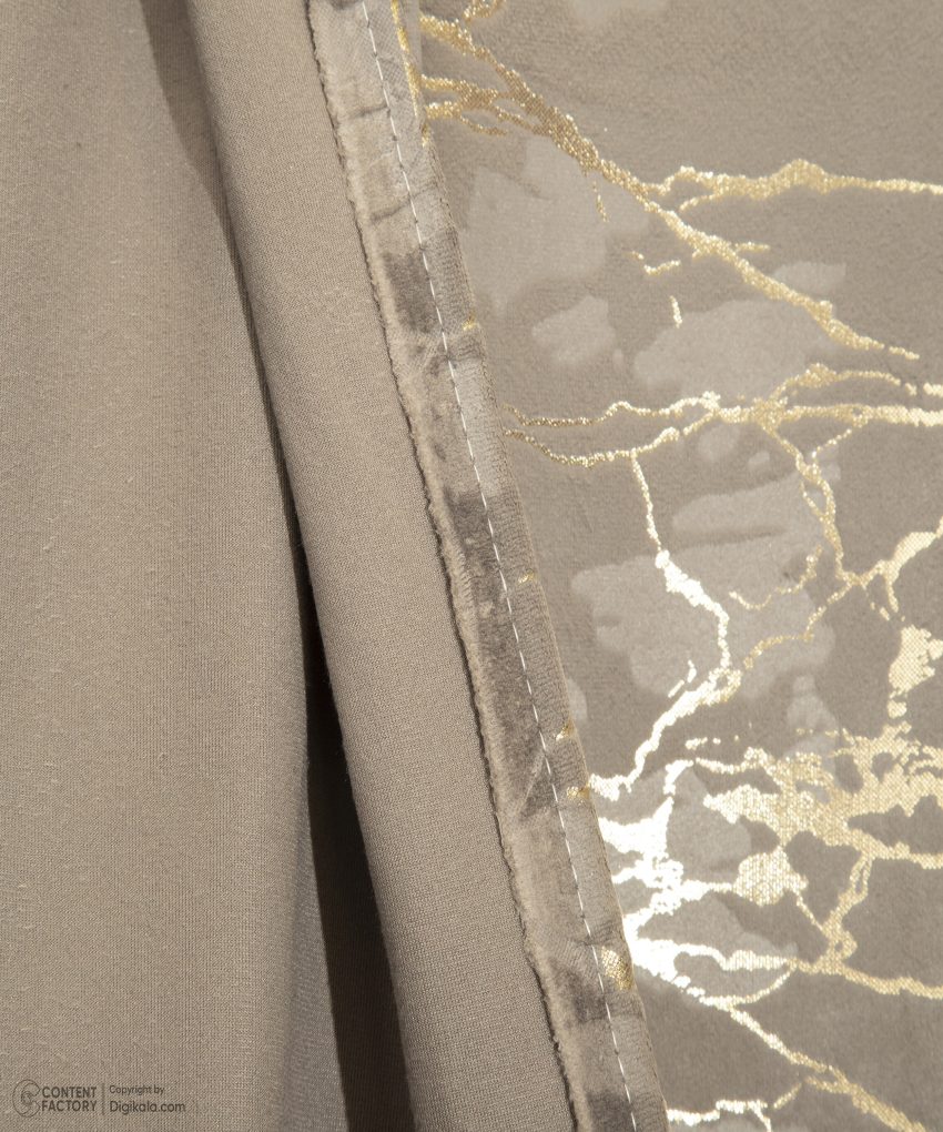 پنل پرده آماده مخمل طلاکوب طوسی تیره