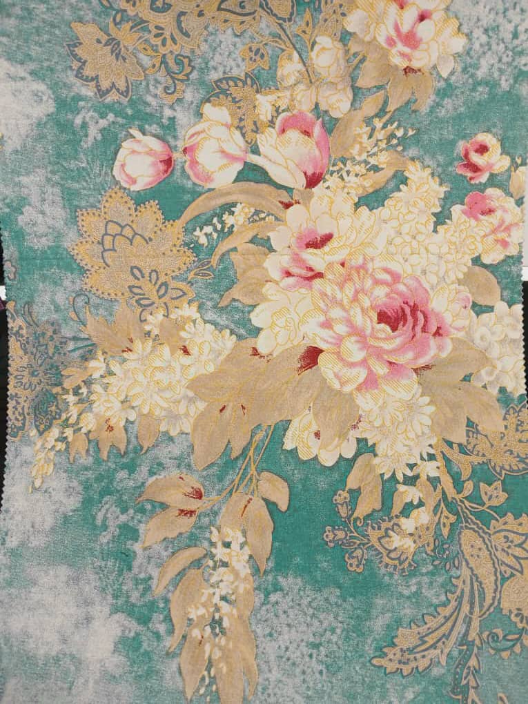 پارچه ملحفه ای طرح شکوفه فیروزه ای رویه