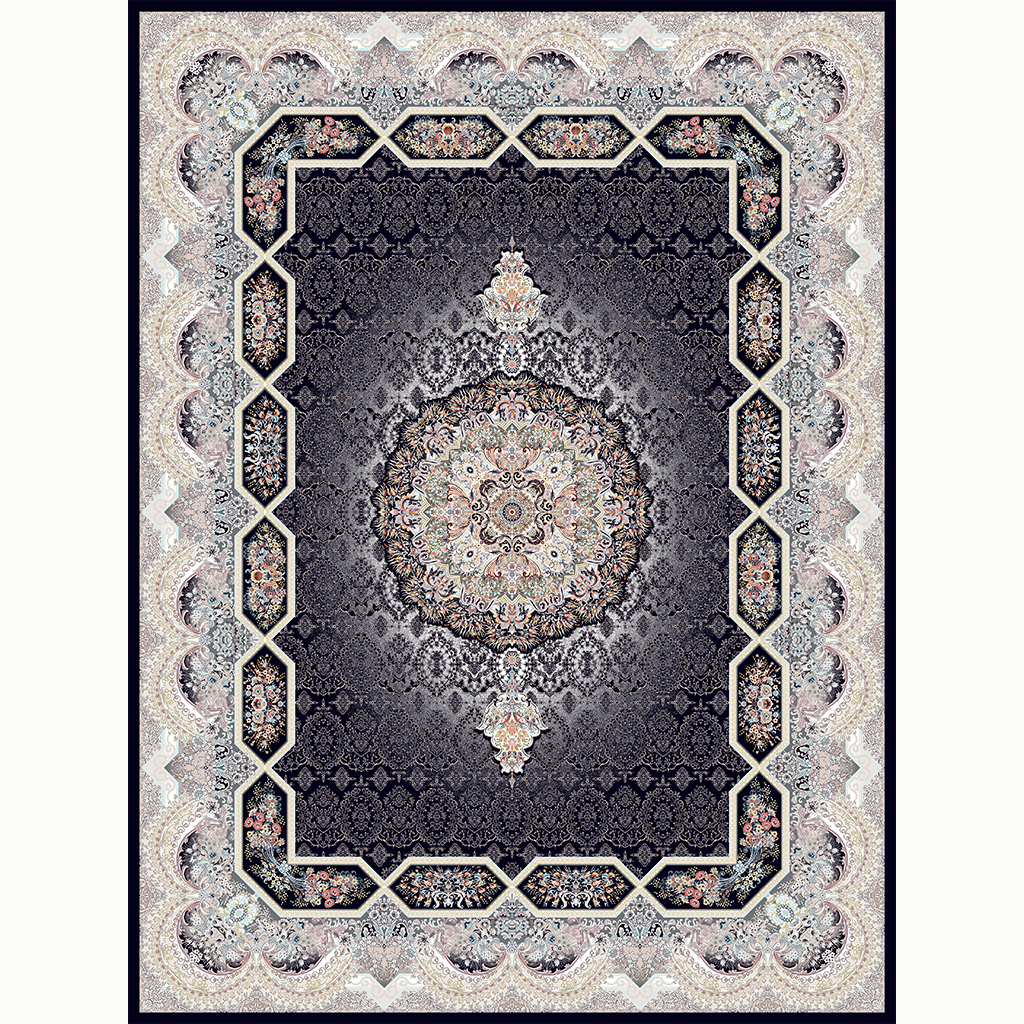 فرش ماشینی 1200 شانه دستباف گونه گل برجسته طرح هالیدی