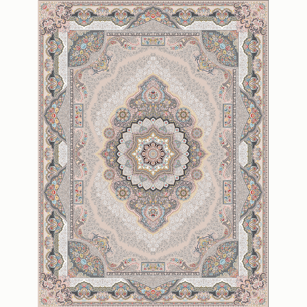 فرش ماشینی 1200 شانه دستباف گونه گل برجسته تاج محل